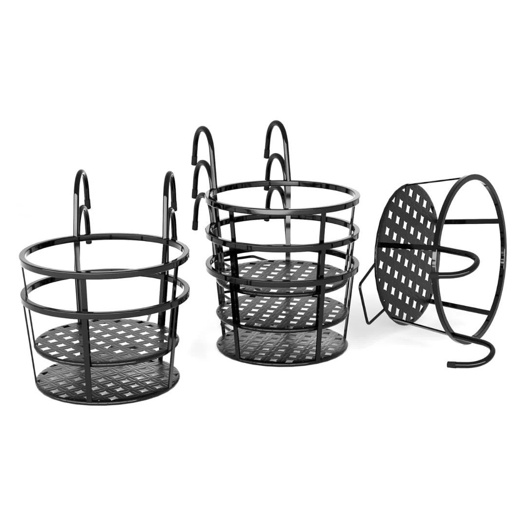 Set of 6 Metal Flower Pot Hangers for Balcony and Fence Railing - Image 2