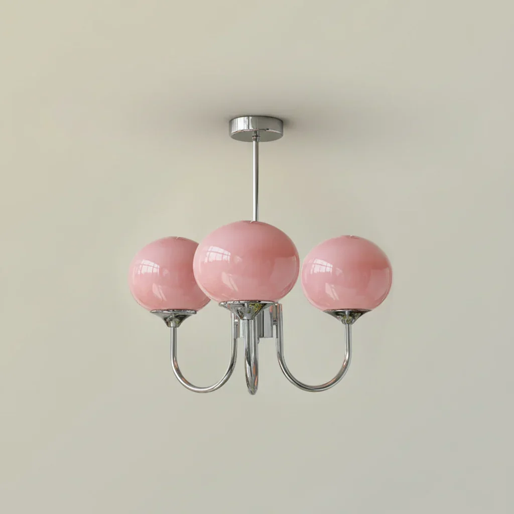 Elegant Pink Glass Ceiling Lamp with Gold Accents - Image 12