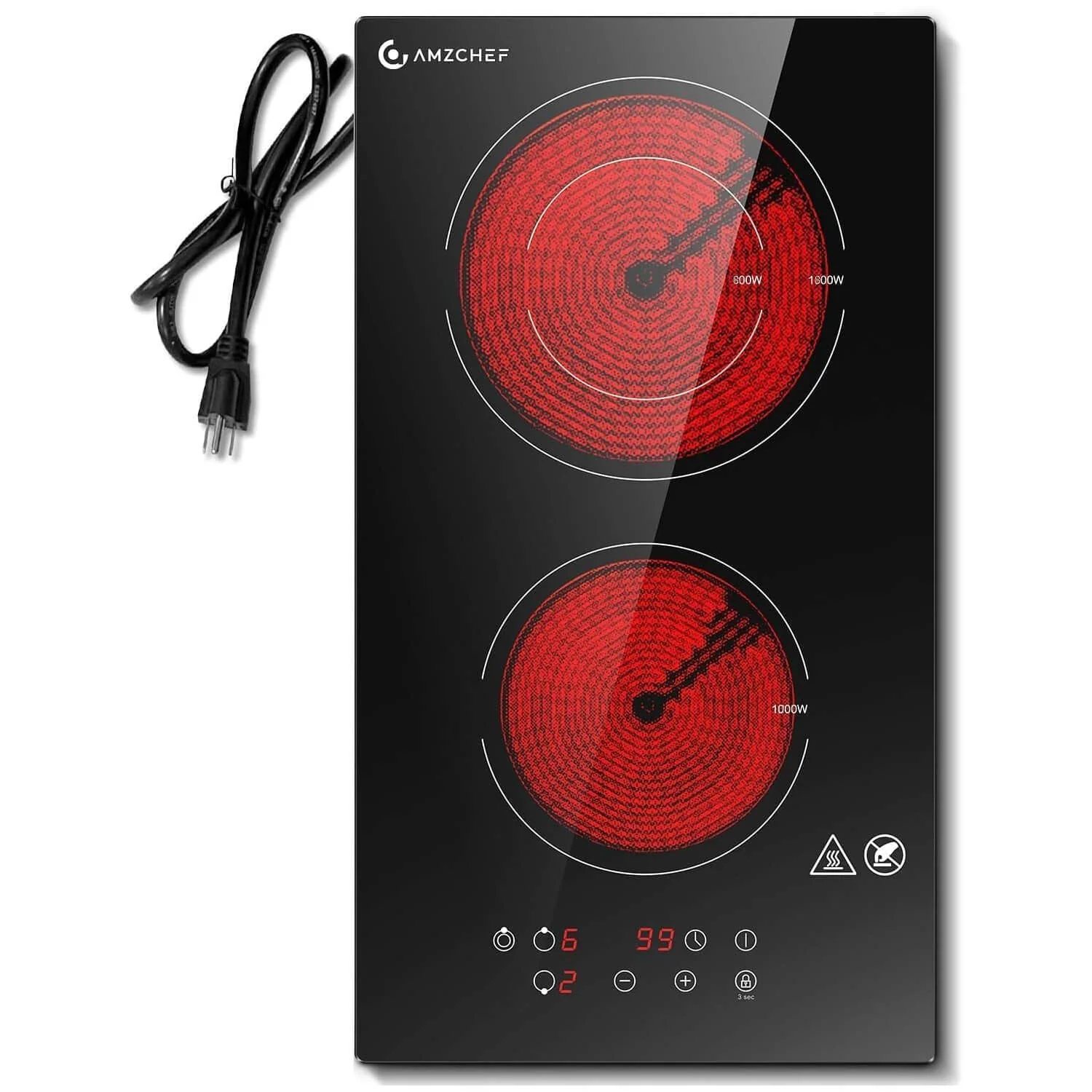 AMZCHEF 2 Burner Electric Induction Ceramic Cooktop 12 Inch 1800W 1