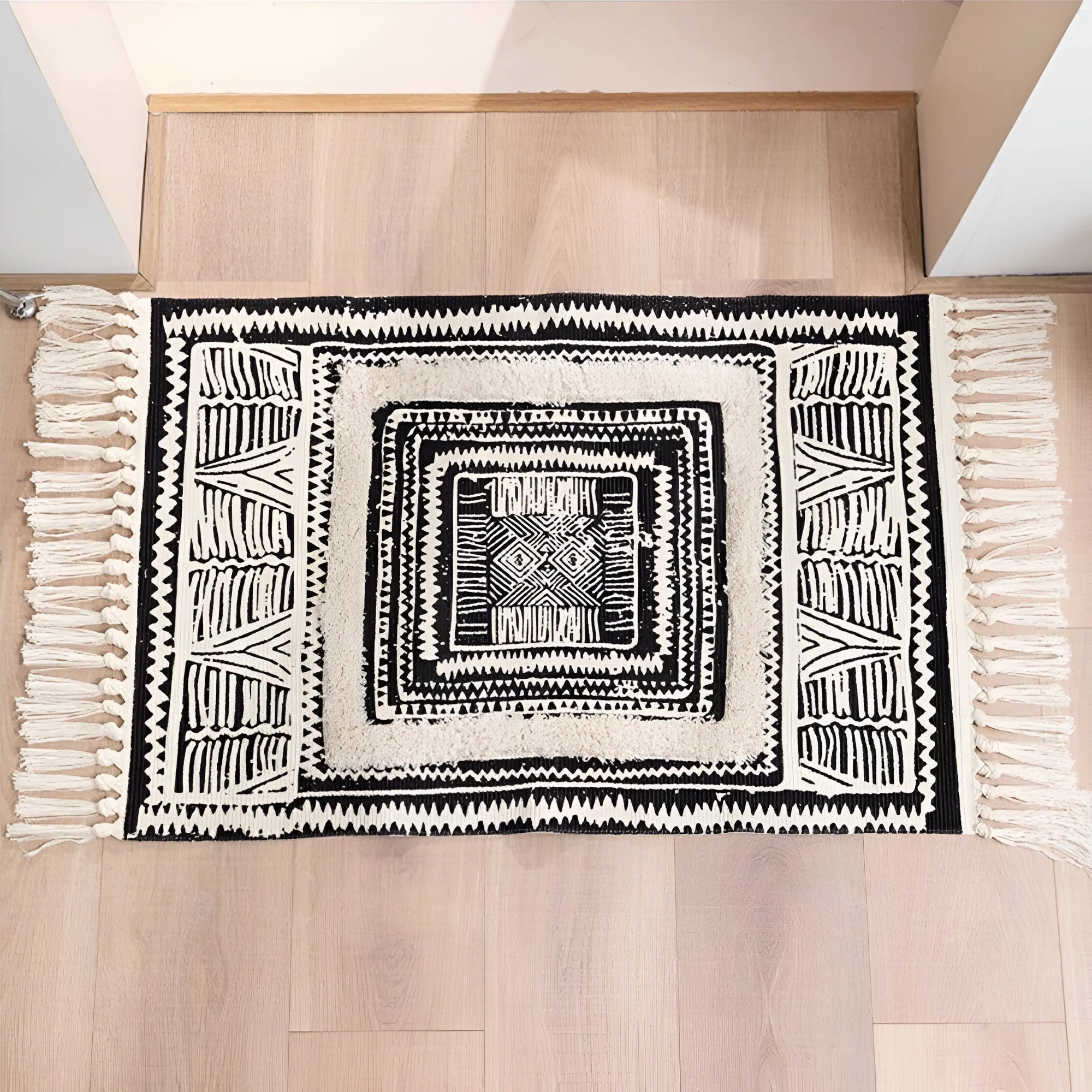 Floor Mat Microfiber Blend Machine Washable Geometric Tassels - Image 3
