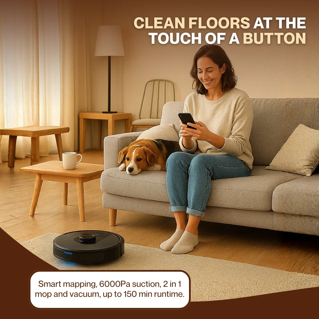 Robot Vacuum with Smart Mapping 6000Pa, 2-in-1 Mop, 150 Min Runtime