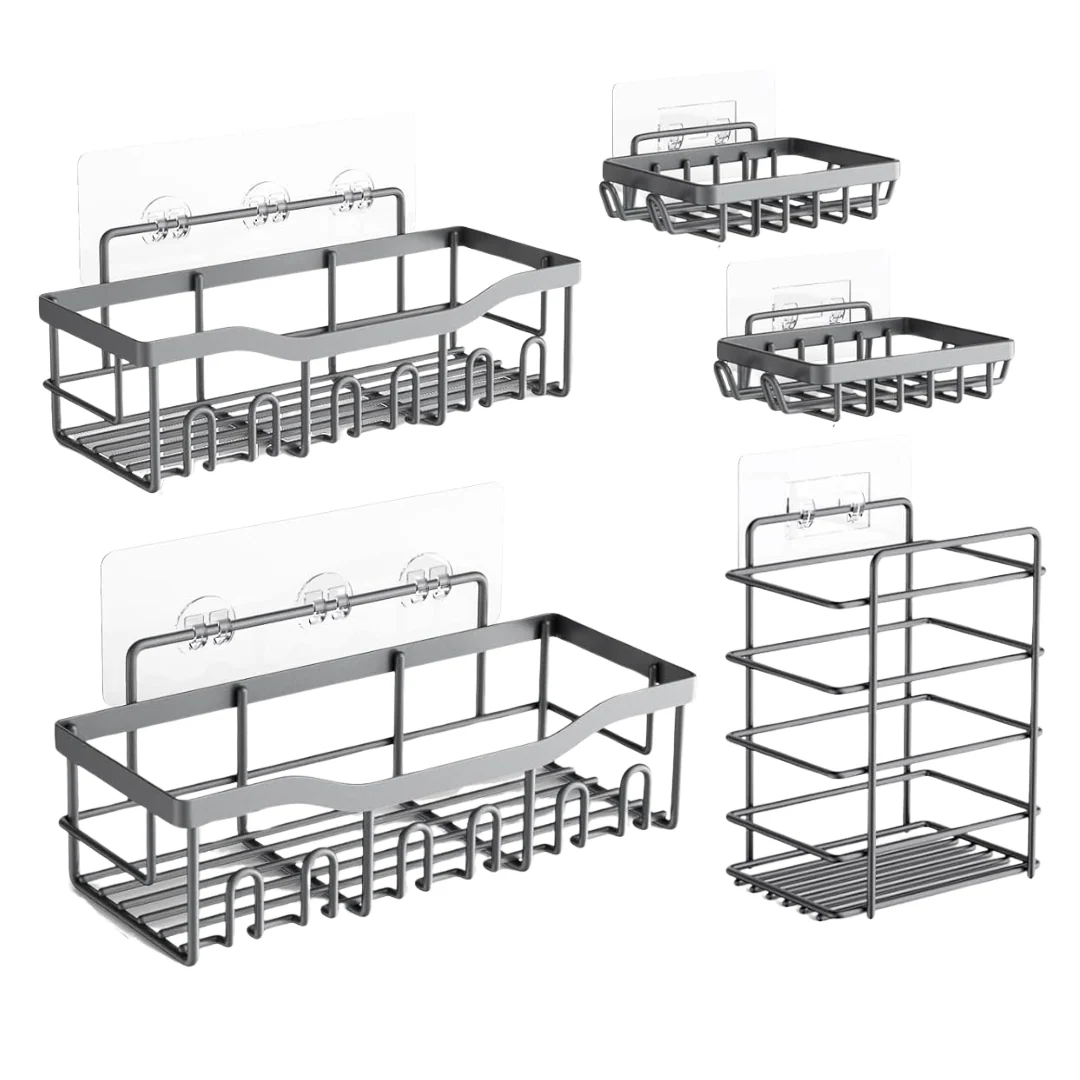 Stainless Steel Wall Caddy Set – 5-Pack for Bathroom and Kitchen - Image 6