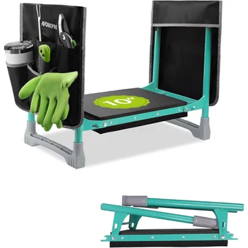 WORKPRO Garden Kneeler and Seat, 10" Wider Heavy Duty Foldable Gardener Stool with 2 Tool Bag Pouchs, NBR & EVA Foam Pad, Outdoor Portable Kneeler Bench for Gardening