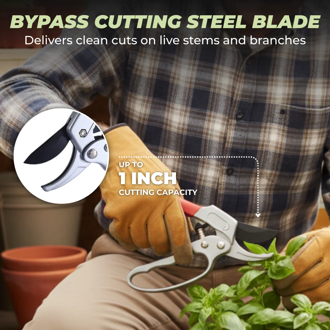 Manual Garden Pruning Tool with Steel Bypass Blade, 1-Inch Cut