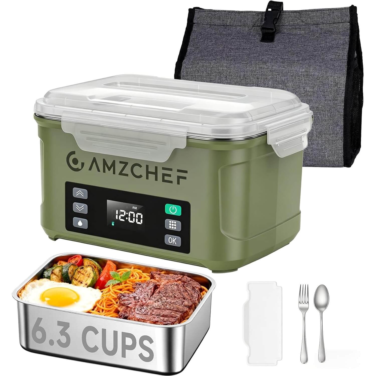 AMZCHEF Cordless Electric Heated Lunch Box-27000mAh 5-Sided Heating XL 2
