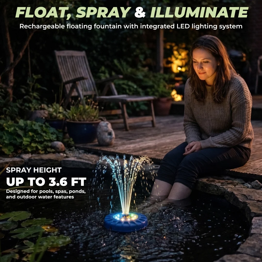 Floating Pool Fountain with LED Lights Rechargeable Water Pump