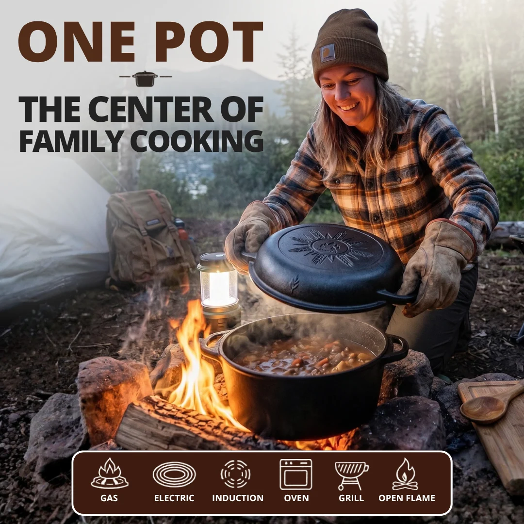 5 Quart Cast Iron Double Dutch Oven and Matching Skillet Lid Combo