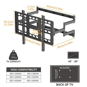 Adjustable Wall Bracket for TVs with Full Motion Capability