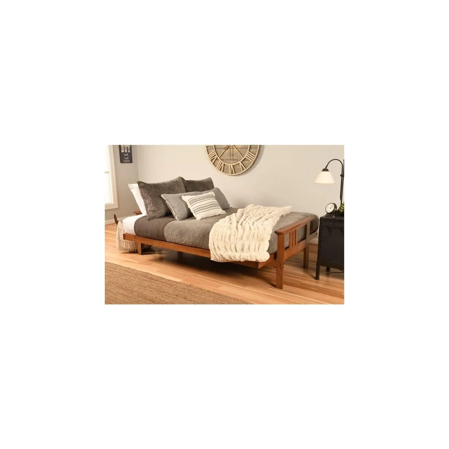 Homestock African Artifacts Full Size Futon Frame Set with Mattress, Easily Converts to Bed, Versatile Design Futon Frame for All Spaces, 33"H x 79"L x 37"D-Color:Linen Charcoal,Size:Barbados - Image 131