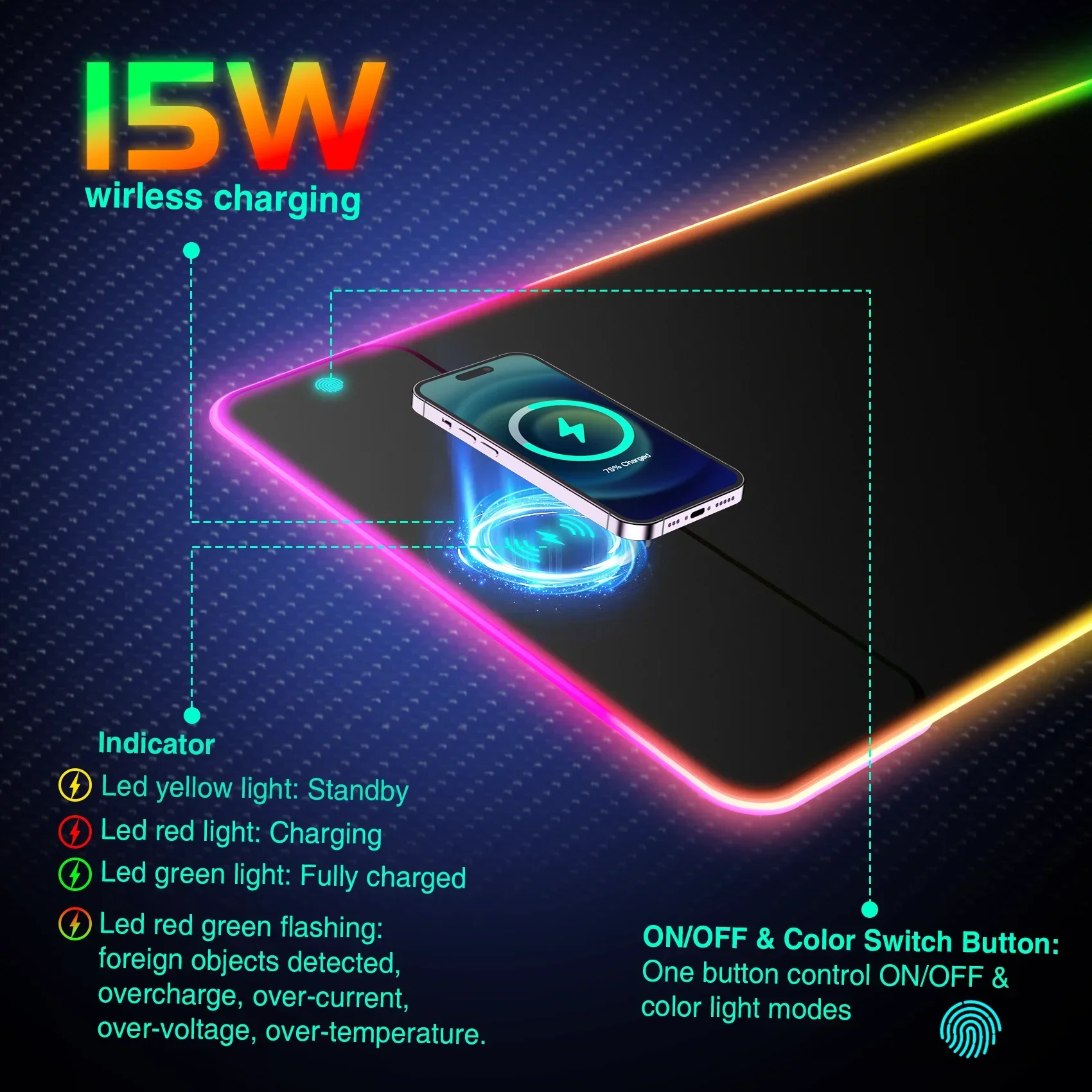 RGB Wireless Gaming Mouse Pad with Neon Lighting - Image 2