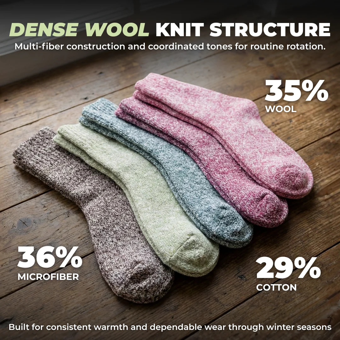 5 Pair Set Women’s Wool Blend Mid Calf Socks for Winter Wear