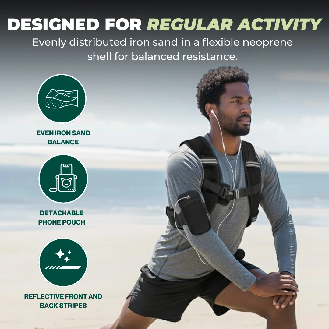 Adjustable Weighted Training Vest with Reflective Straps and Detachable Pouch