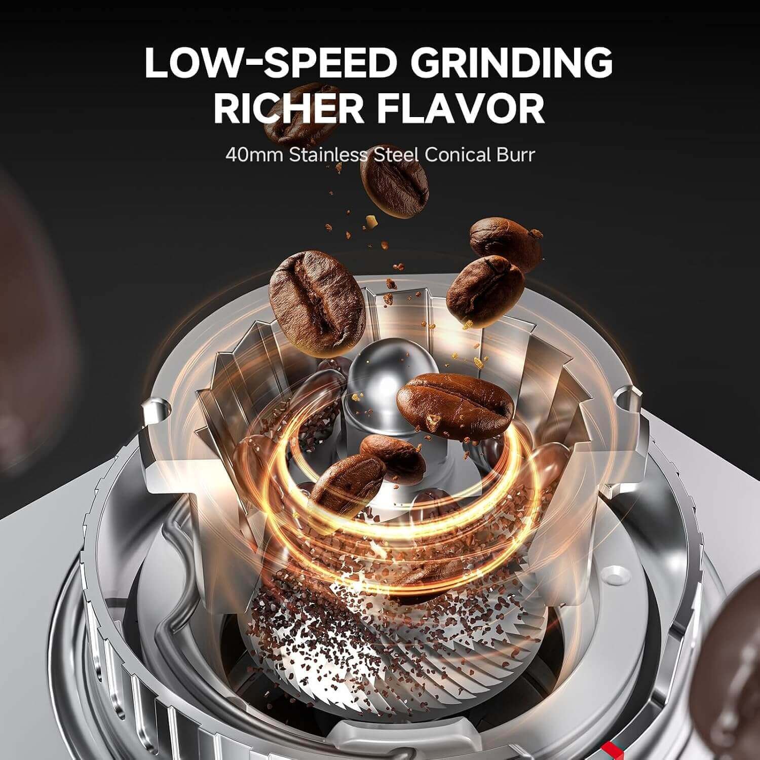 AMZCHEF Electric Burr Grinder 45 Settings Timer Dosing Control 4