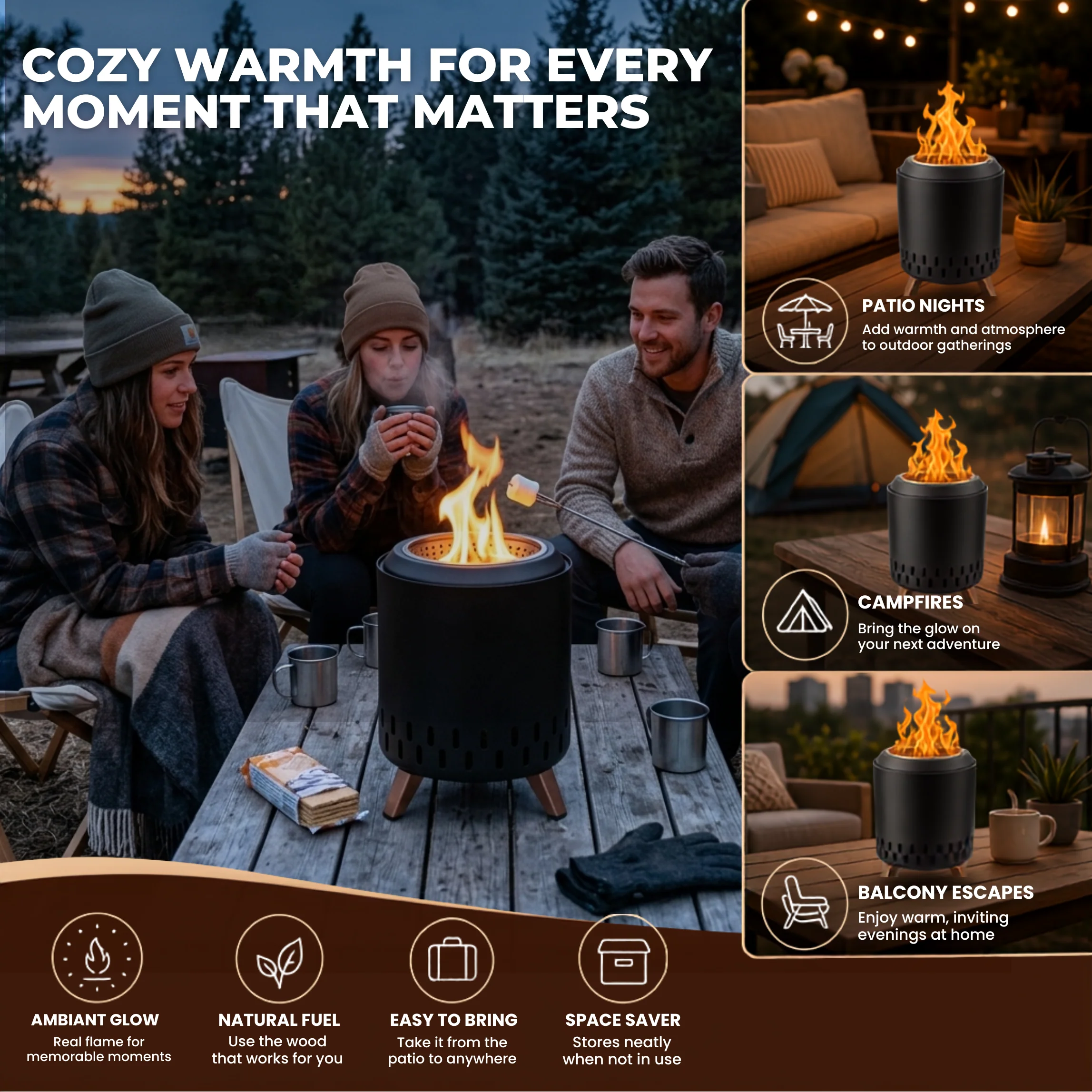 Tabletop Smokeless Fire Pit Stainless Steel Wood Pellet Burner