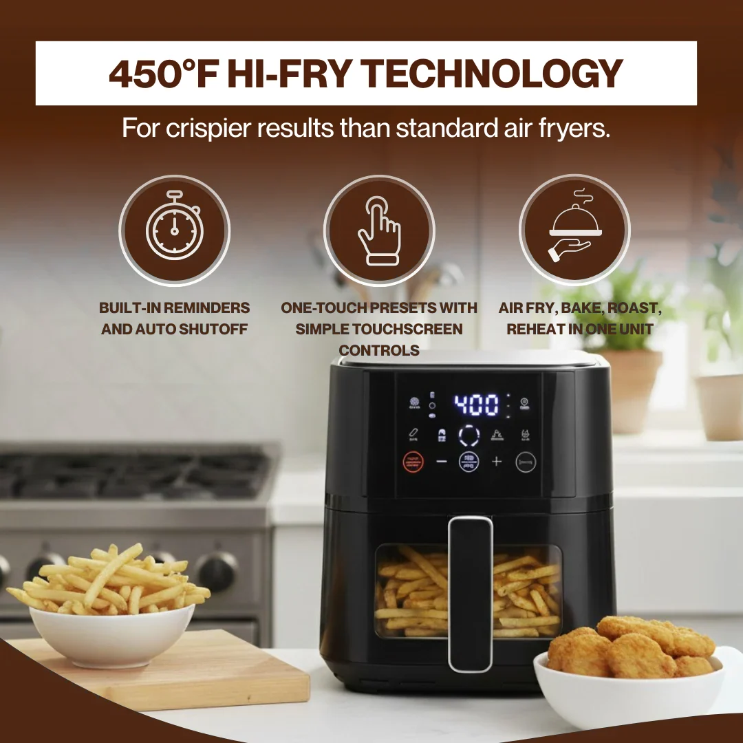 Compact 4QT Air Fryer with Hi-Fry Technology & Touchscreen Controls