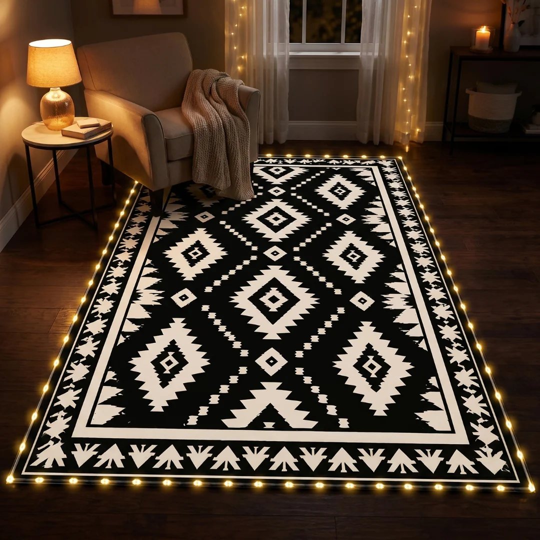 Reversible Patio Area Rug 5x8 ft with LED Strip Light and 9 ft Cable - Image 3