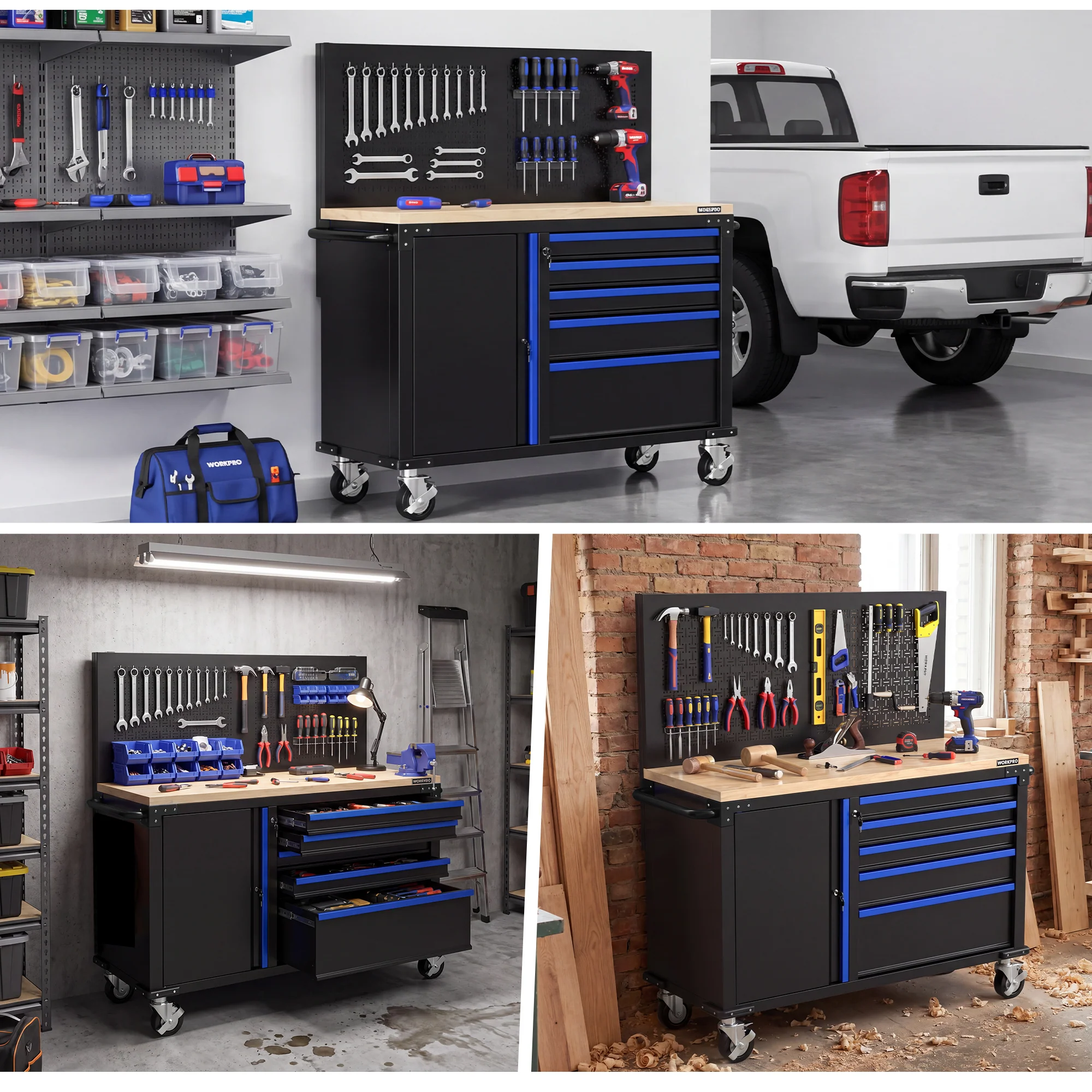 WORKPRO 52" x 20" Rolling Tool Chest with Pegboard, 5-Drawer & 1-Door - Image 9