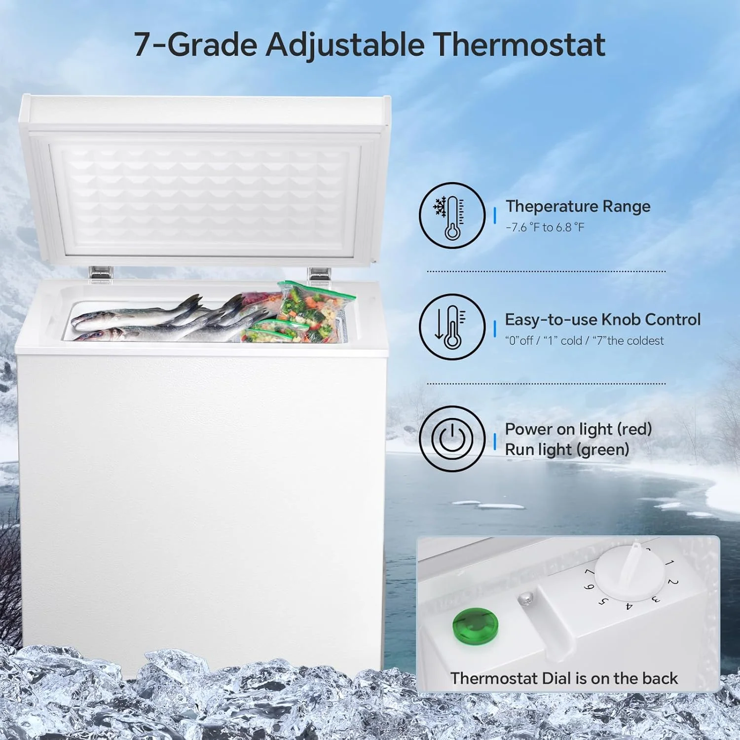 Kismile 3.2 Cubic Feet Chest Freezer with Removable Basket D5880 - Image 7