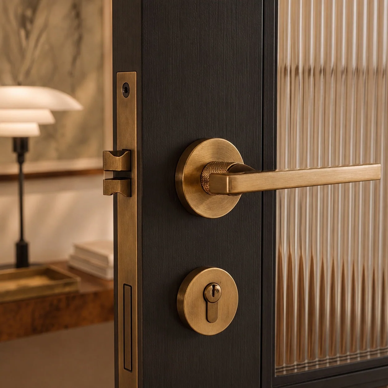 Stylish Ergonomic Brass Door Handle Set in Matte Black Finish - Image 11