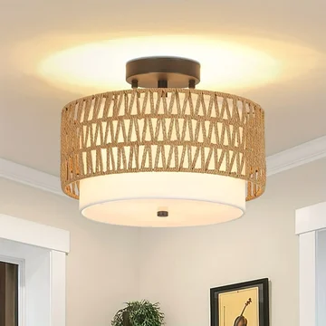 Coastal Charm Ceiling Light | Linen Shade Semi-Flush Mount
