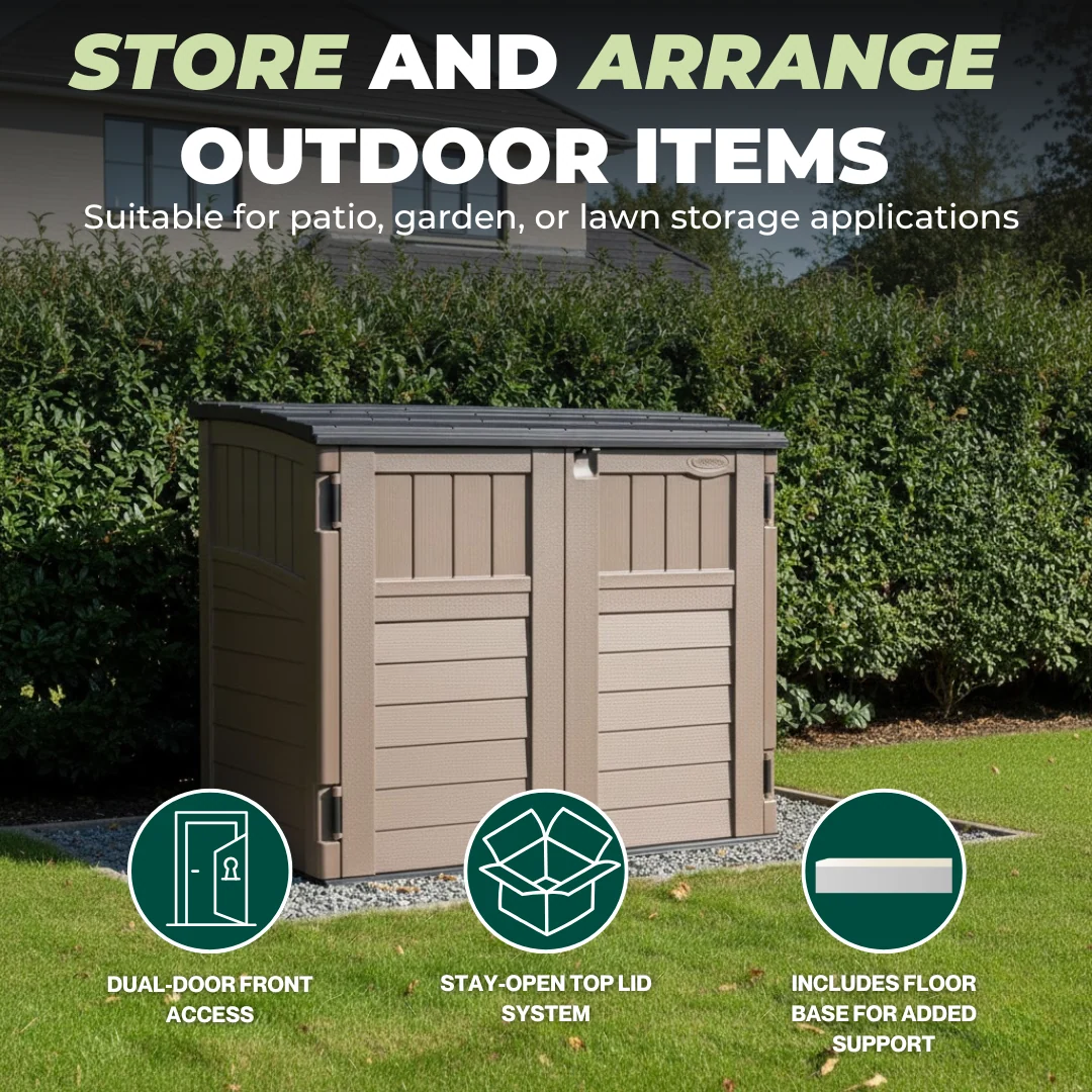 34 Cu Ft Horizontal Resin Outdoor Storage Shed with Floor Base