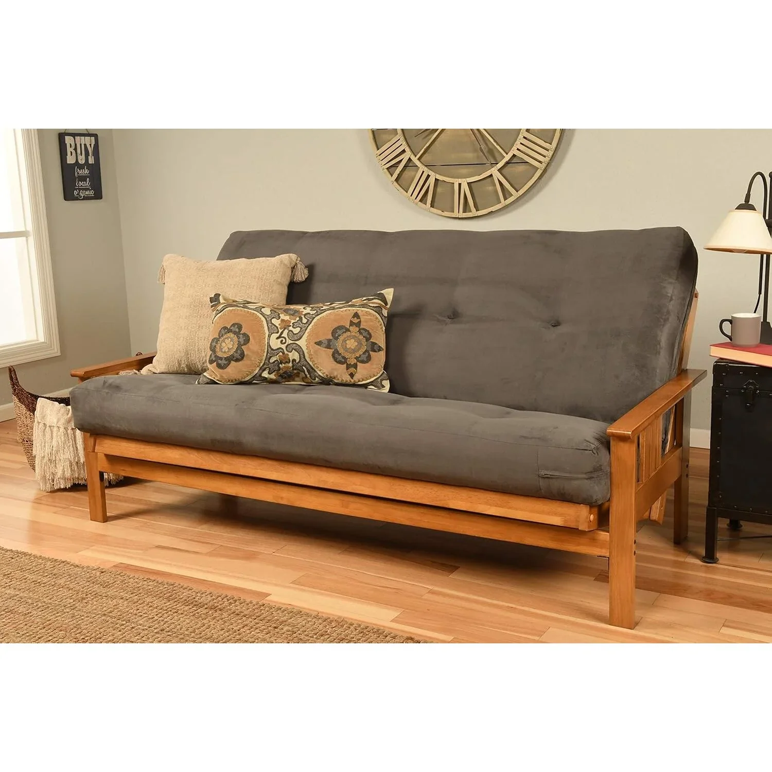 Homestock African Artifacts Full Size Futon Frame Set with Mattress, Easily Converts to Bed, Versatile Design Futon Frame for All Spaces, 33"H x 79"L x 37"D-Color:Linen Charcoal,Size:Barbados - Image 69