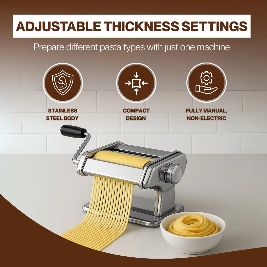 Manual Pasta Maker Stainless Steel with 7 Thickness Settings
