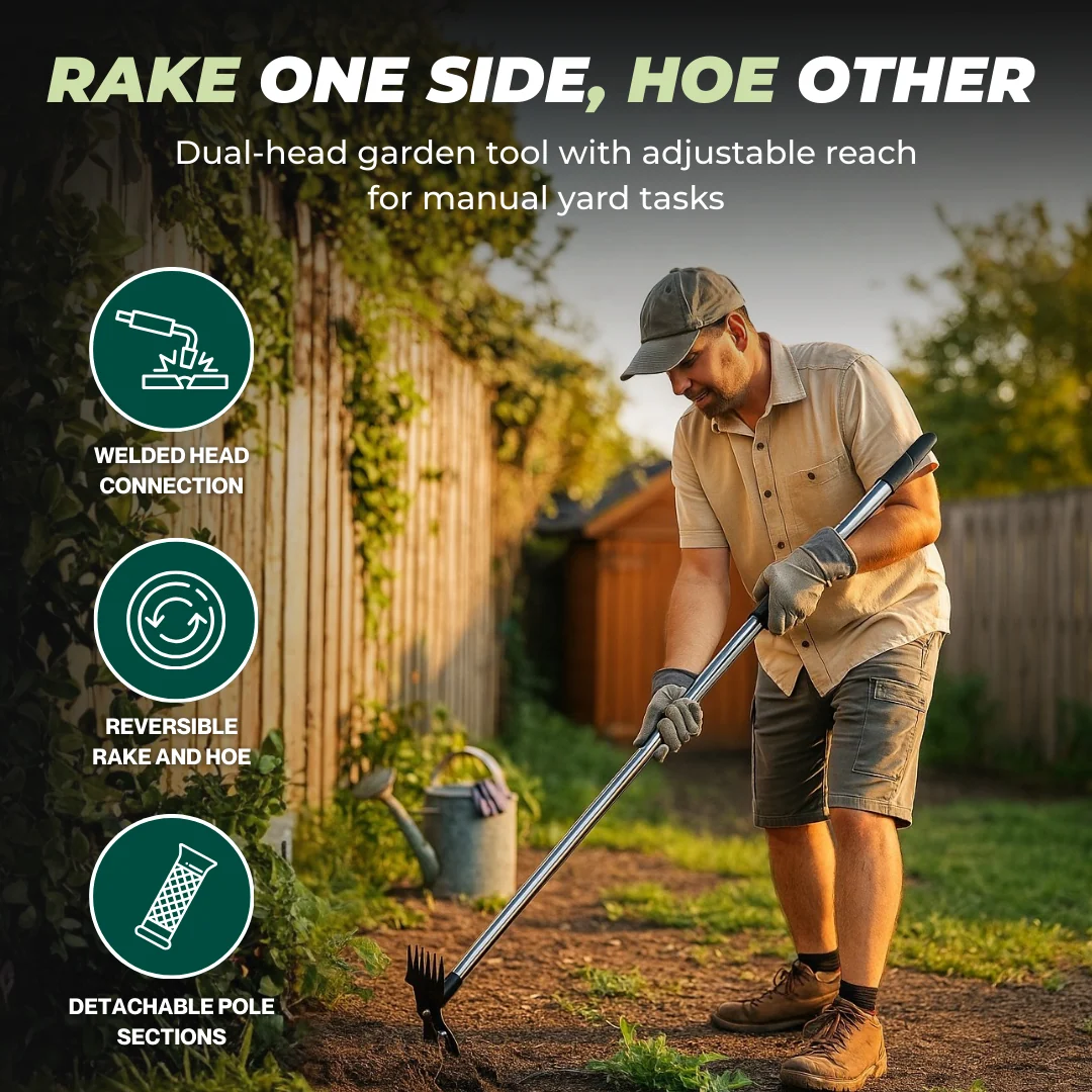60 Inch Long Handle 2 in 1 Manual Weed Puller and Garden Hoe Tool