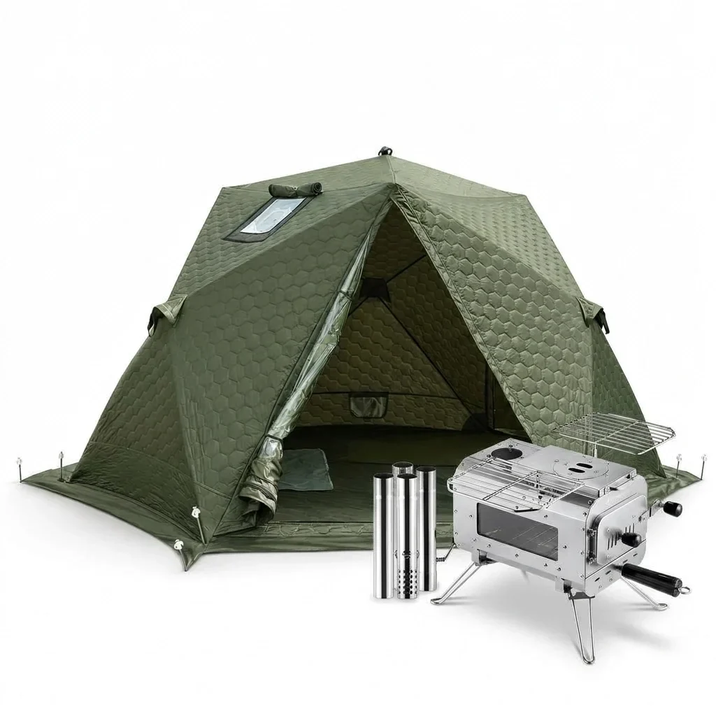 KingCamp Snowhouse X2 Insulated Instant Tent & Camping Wood Stove Bundle
