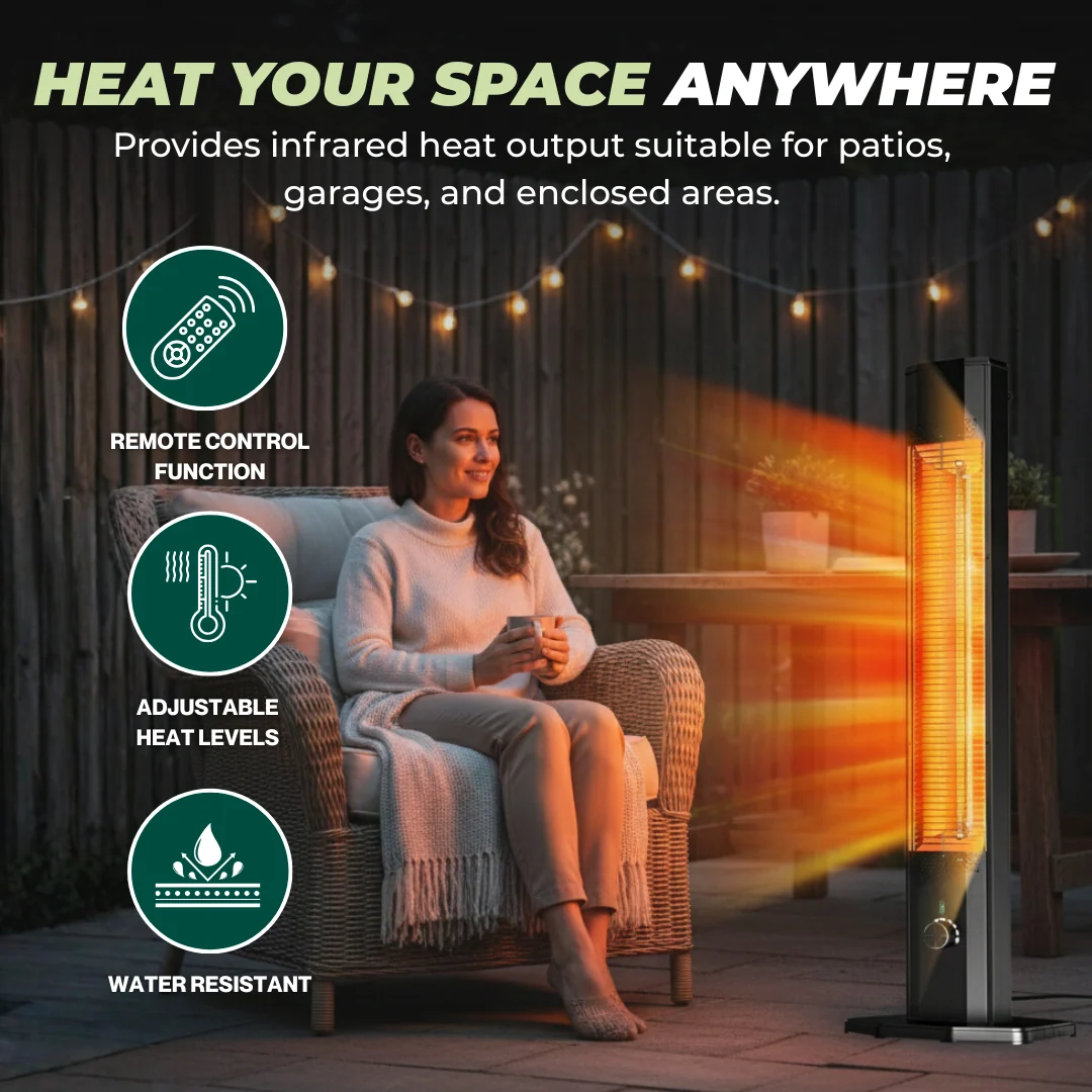 Tower Electric Patio Heater with Heat Levels and Timer Control Remote
