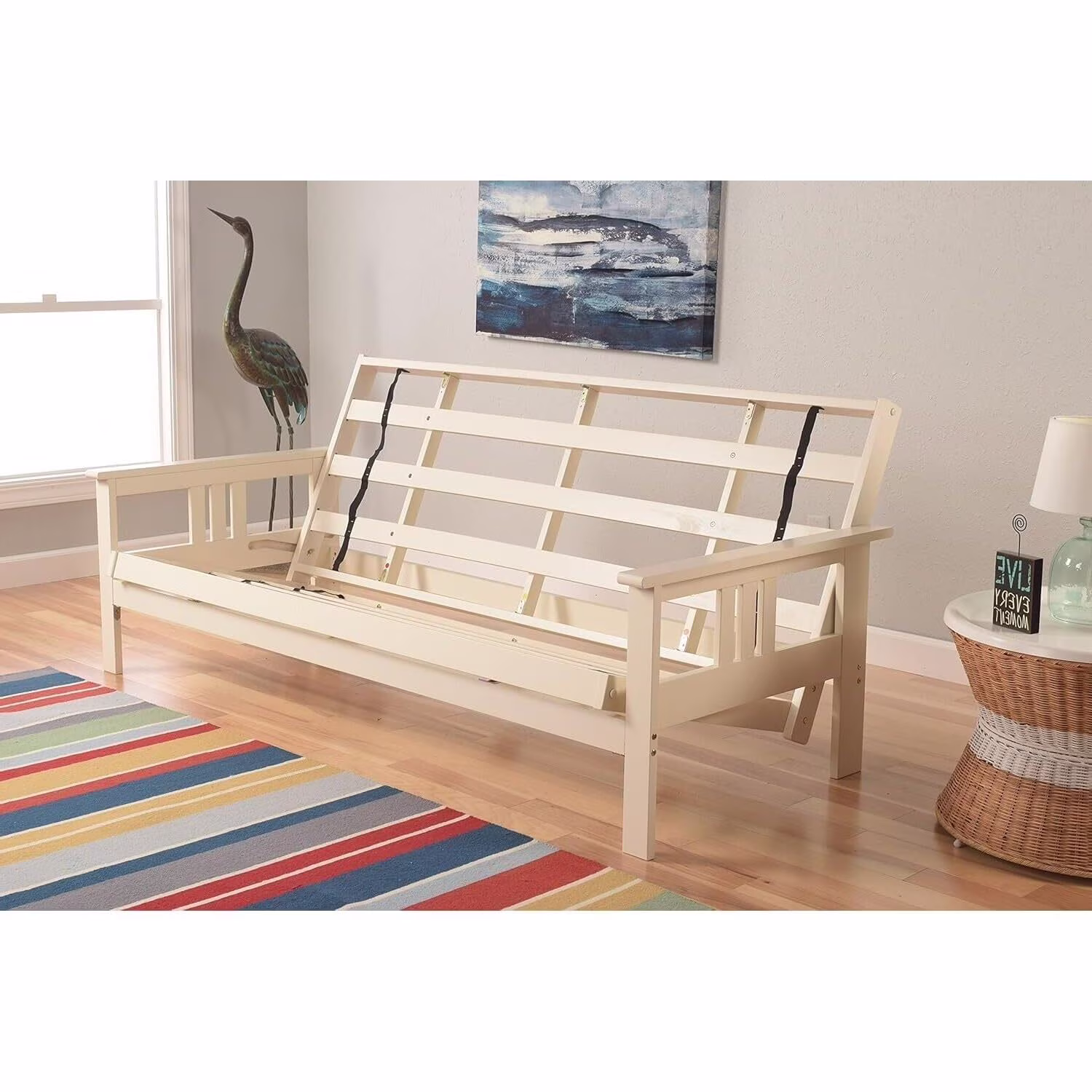 Homestock African Artifacts Full Size Futon Frame Set with Mattress, Easily Converts to Bed, Versatile Design Futon Frame for All Spaces, 33"H x 79"L x 37"D-Color:Linen Charcoal,Size:Barbados - Image 8