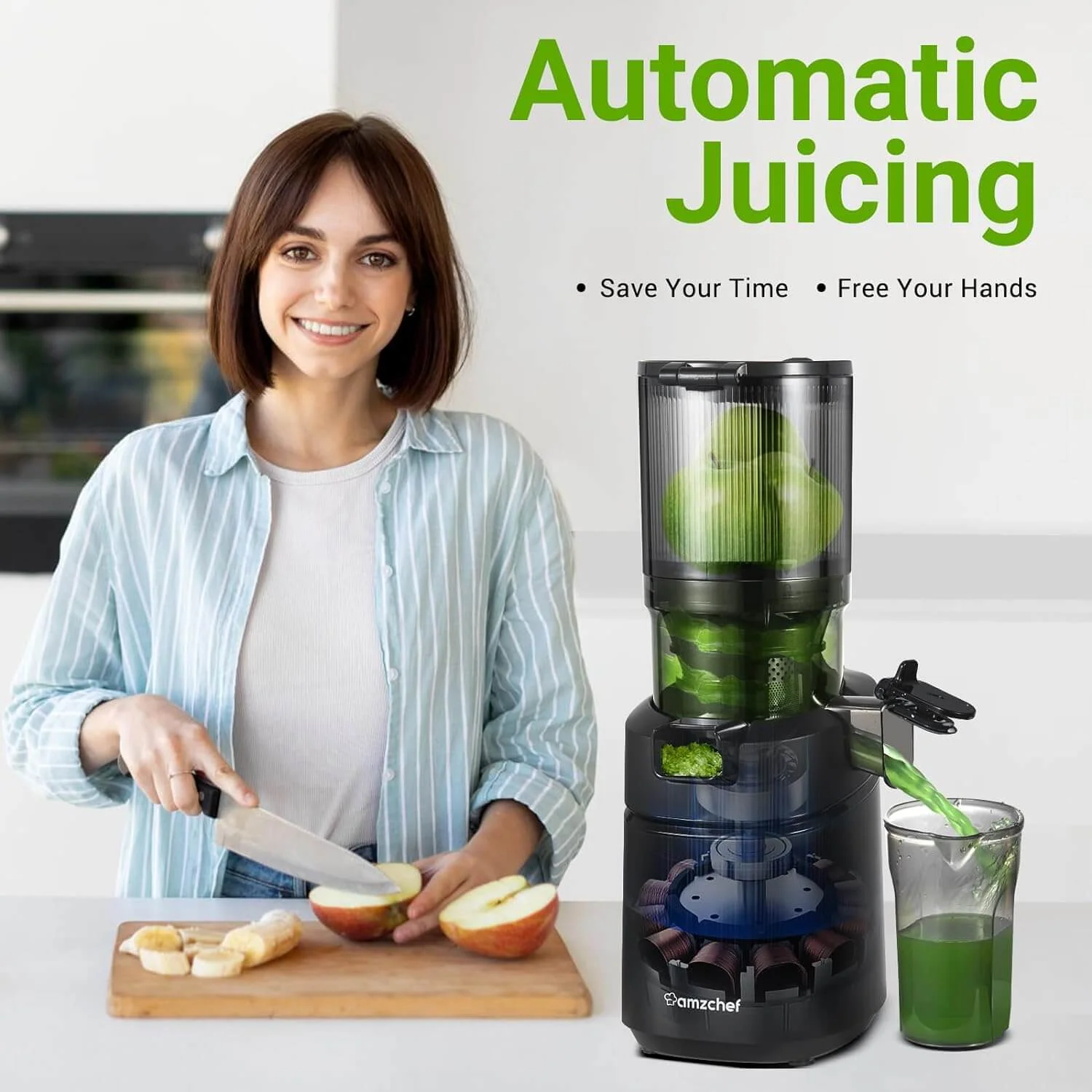 AMZCHEF Masticating Juicer 5.8-Inch Self-Feeding Black 3