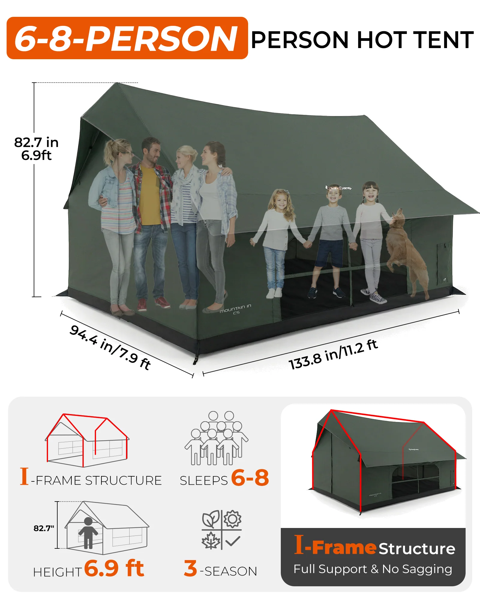 KingCamp MOUNTAIN IN C5 Cabin Tent with Stove Jack & AC Port