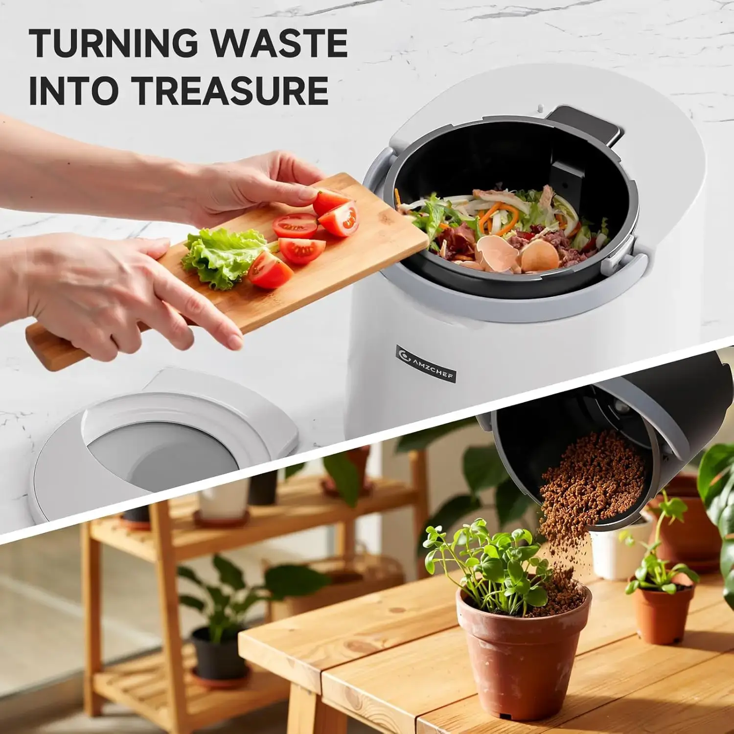 AMZCHEF Smart Electric Kitchen Composter | 4L High-Efficiency Food Recycler 4