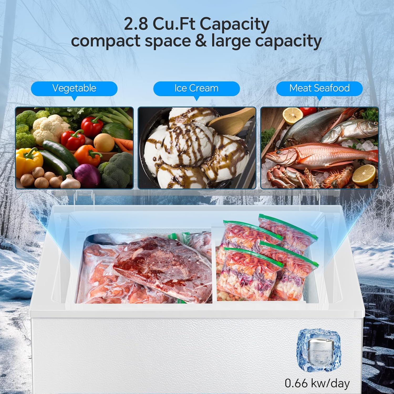Kismile 3.2 Cubic Feet Chest Freezer with Removable Basket D5880 - Image 10
