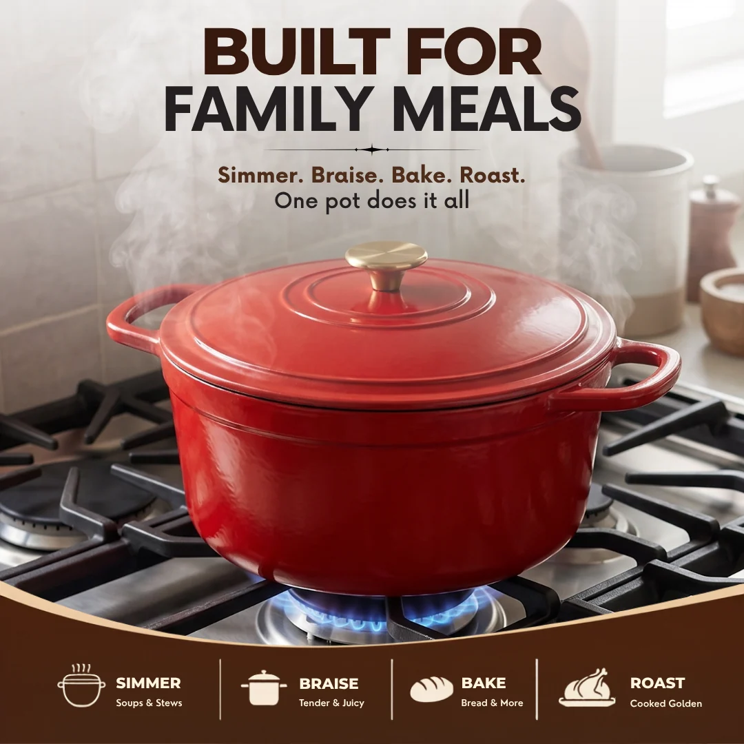 5 Quart Enameled Cast Iron Dutch Oven with Lid for Baking & Braising