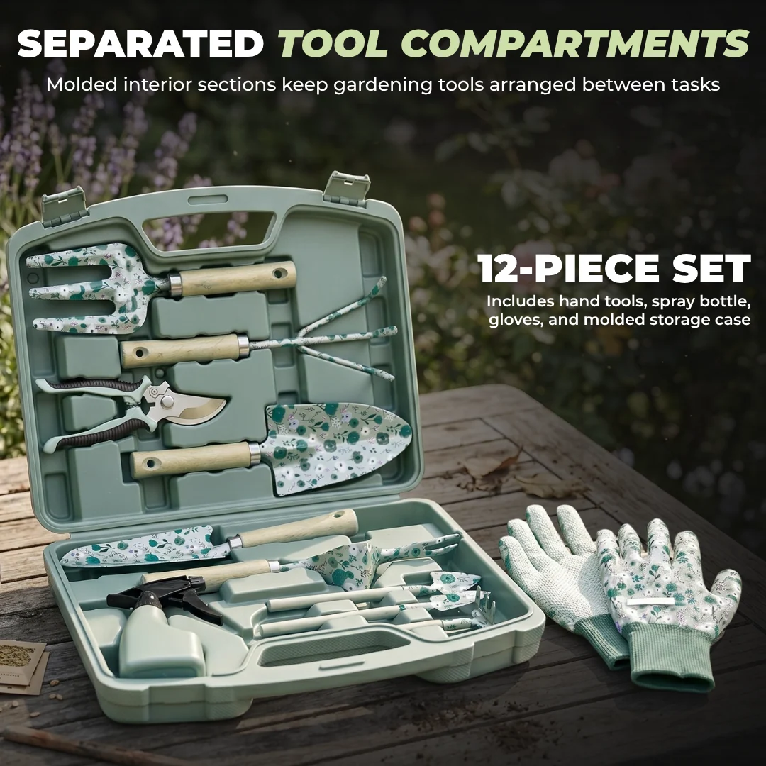 12-Piece Garden Tool Set with Included Carrying Case for Yard Work