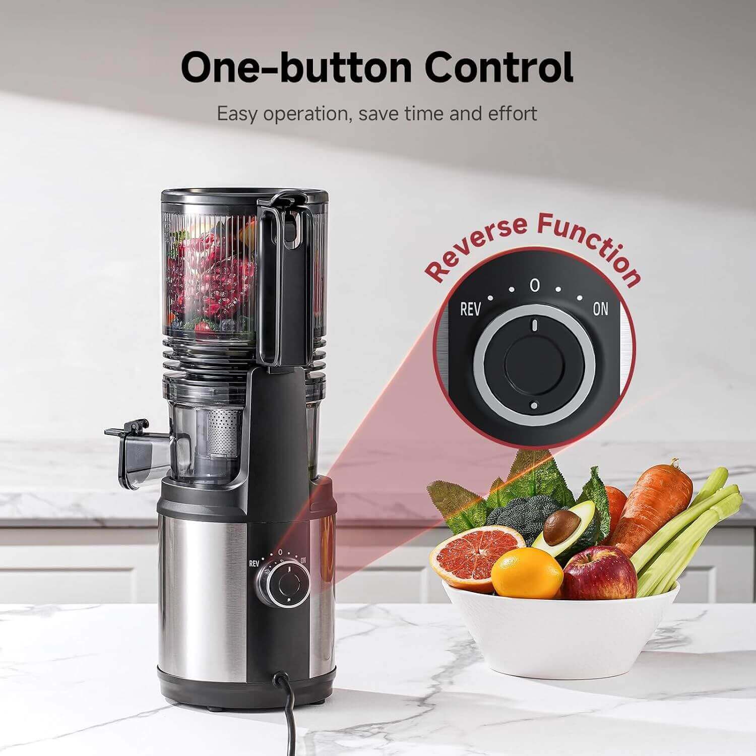 AMZCHEF Cold Press Juicer Machine With 6" Extra-Wide Feed Chute For Family 4