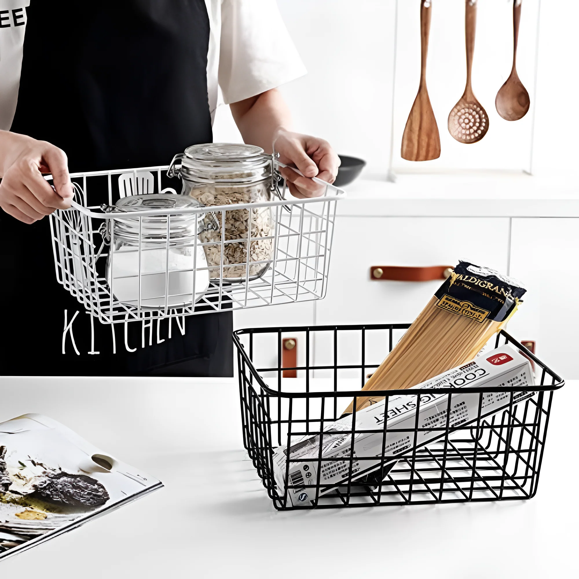 Wire Storage Basket Iron Waterproof Cutout Handles