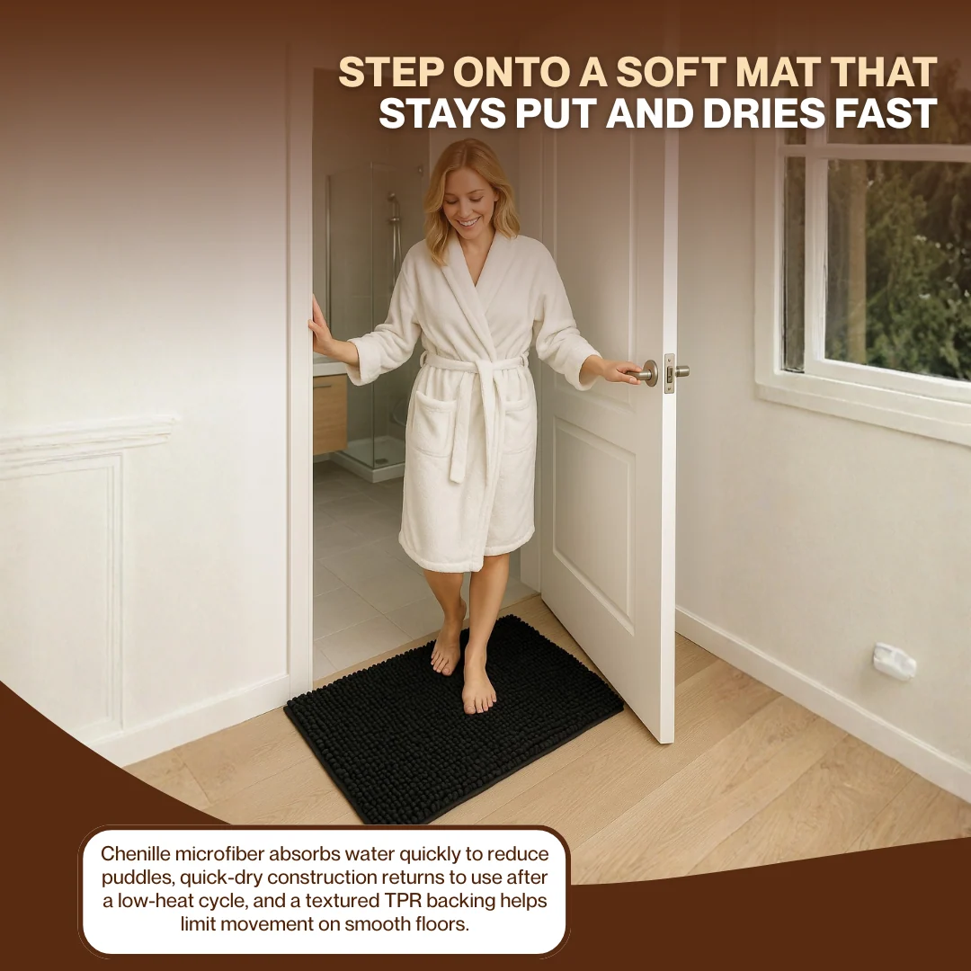 High Pile Chenille Bath Mat Quick Dry Microfiber with TPR Backing