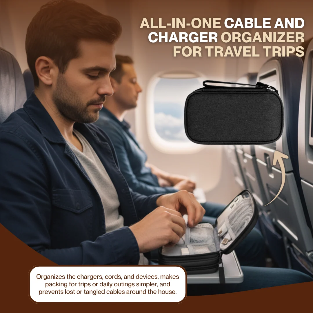 Travel Cable Organizer Pouch with Double Layer Water-Resistant Case