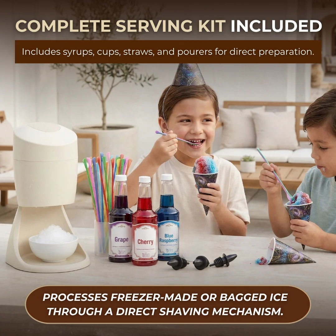 Shaved Ice Machine Party Kit with 3-Flavors Syrup, Cups, and Straws
