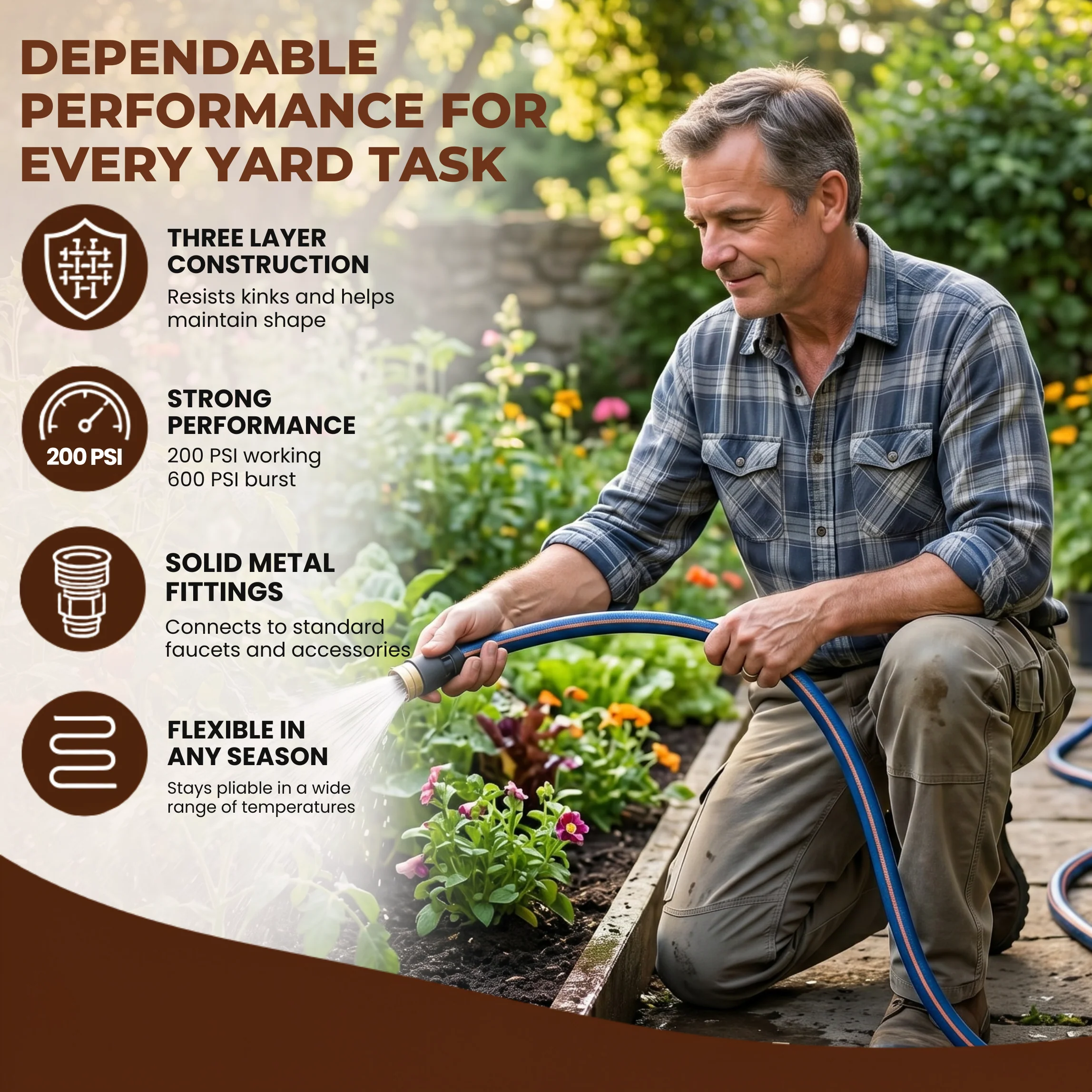 25 ft Non-Expandable Garden Hose with Hybrid Polymer Metal Fittings