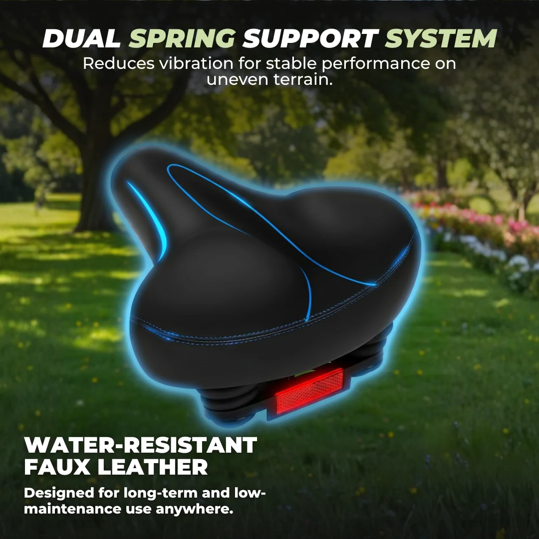 Oversized Water-Resistant Bike Seat with Reflective Strip, Wide Saddle
