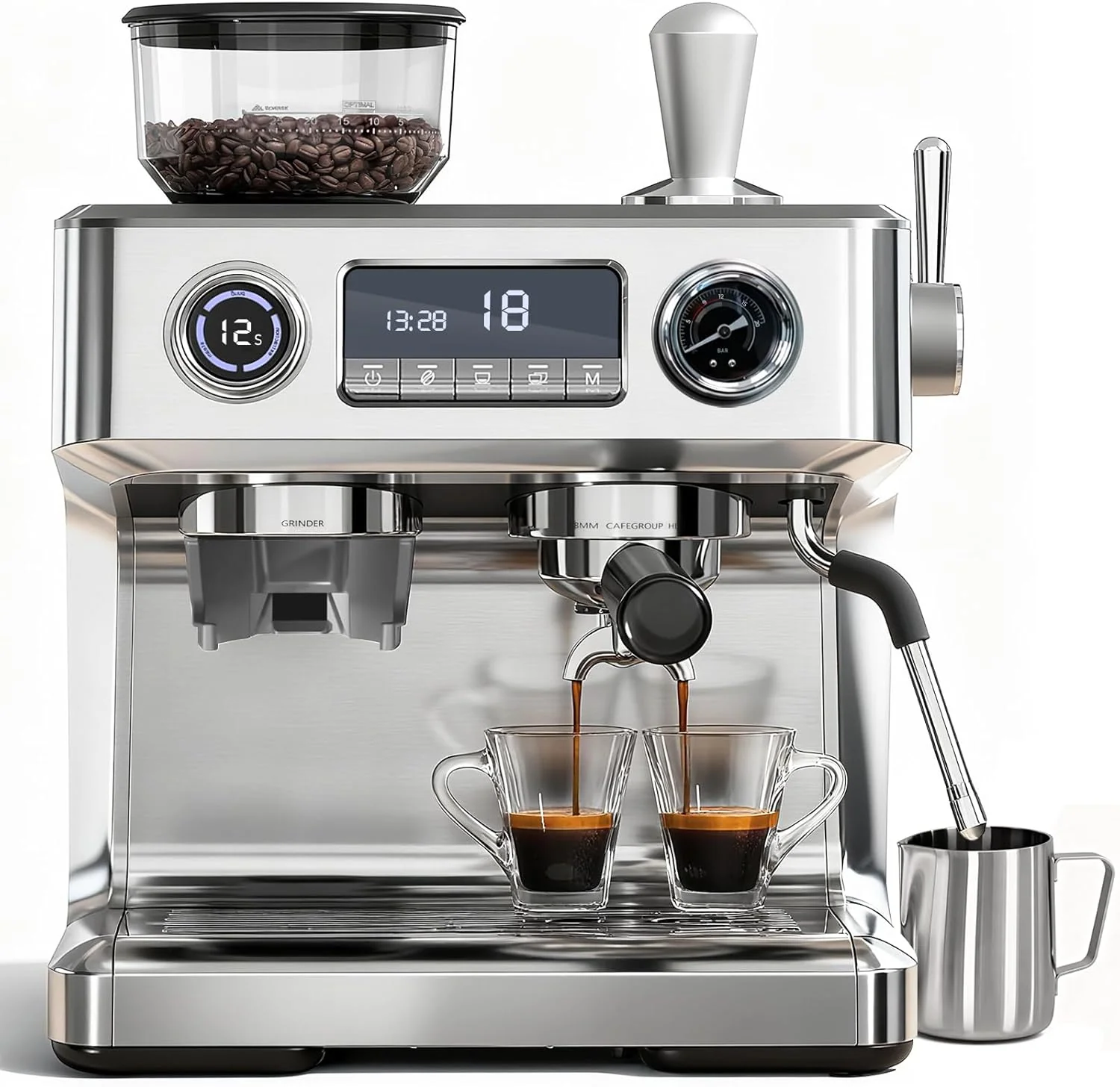 Kismile CM8023S Semi-Automatic Espresso Machine with Grinder, Dual Boilers, PID, 58mm Portafilter