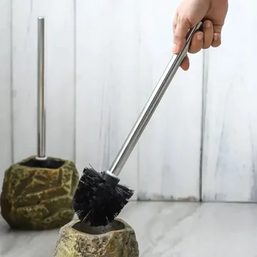 Toilet Brush Stone-Inspired Ceramic Holder Removable Handle