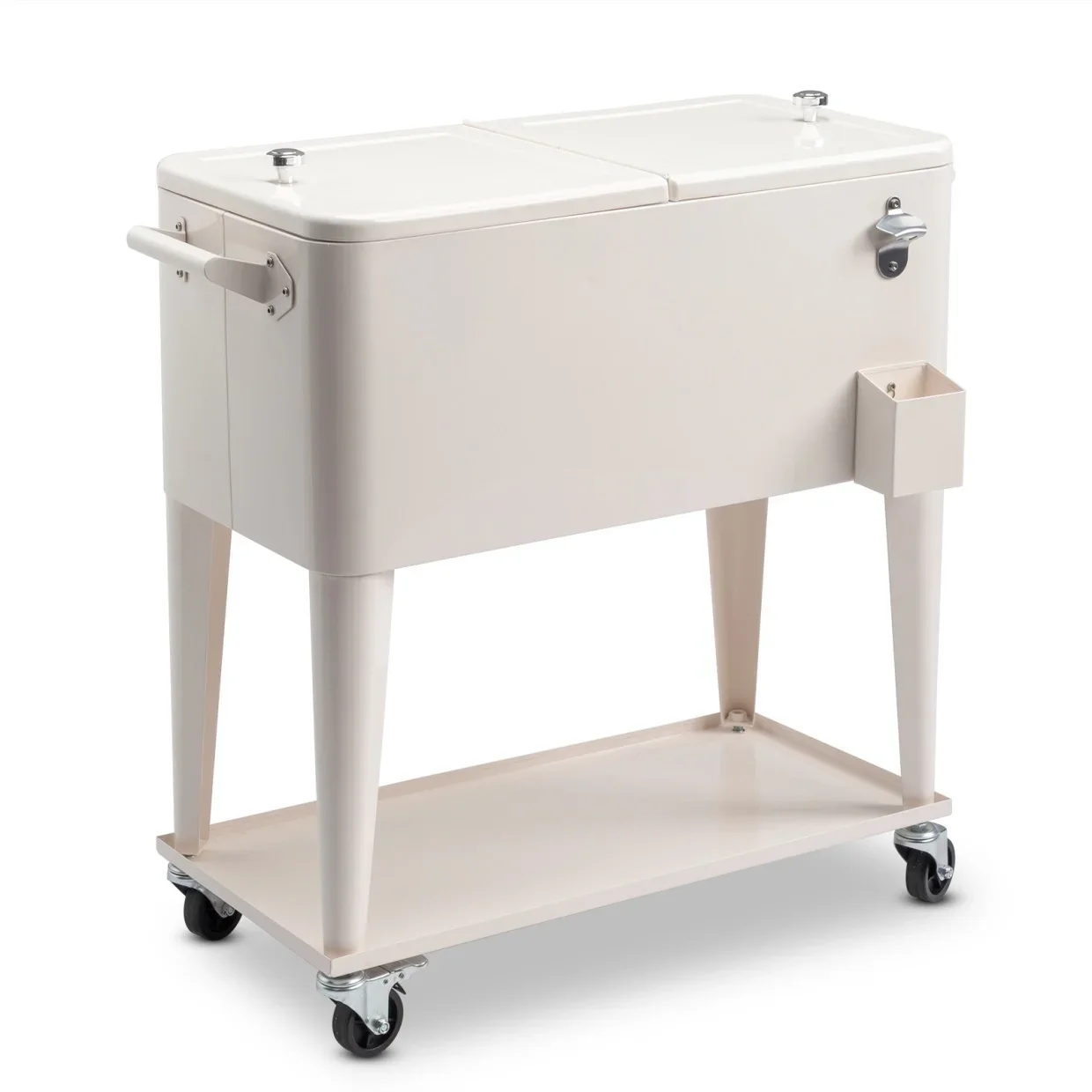 80Qt All-In-One Cooler Cart With Bottle Opener, Lower Storage Shelf and Cap Catcher, Outdoor Party Rolling Cooler With Lockable Wheels For Pool Side, Patio, Balcony, Mint(33.07 x 15.16 x 35.83)" - Image 15
