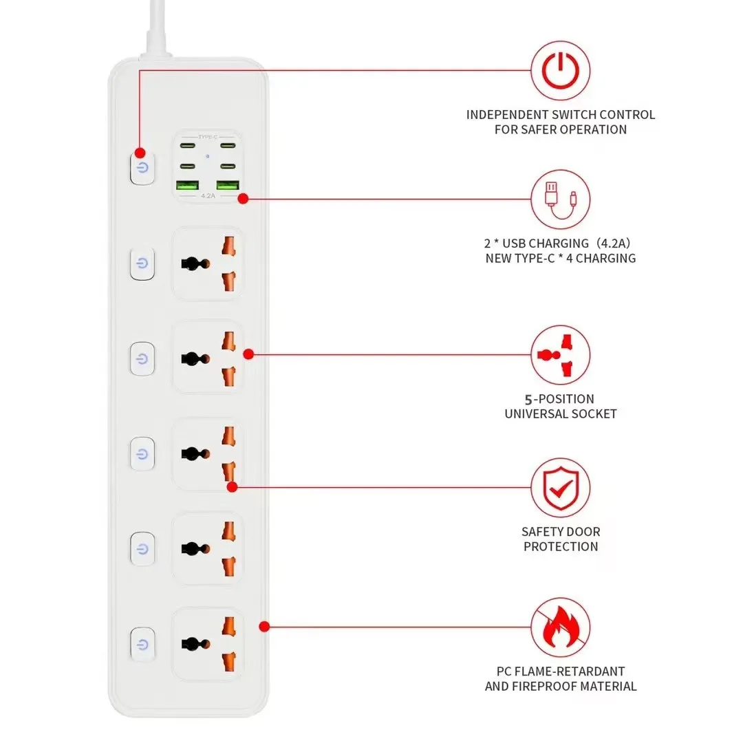 Travel Power Adapter with Multiple Outlets for Global Use
