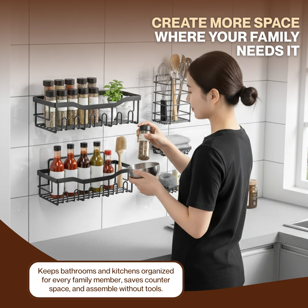 5-Pack Stainless Steel Wall Caddy Set for Bathroom and Kitchen Space
