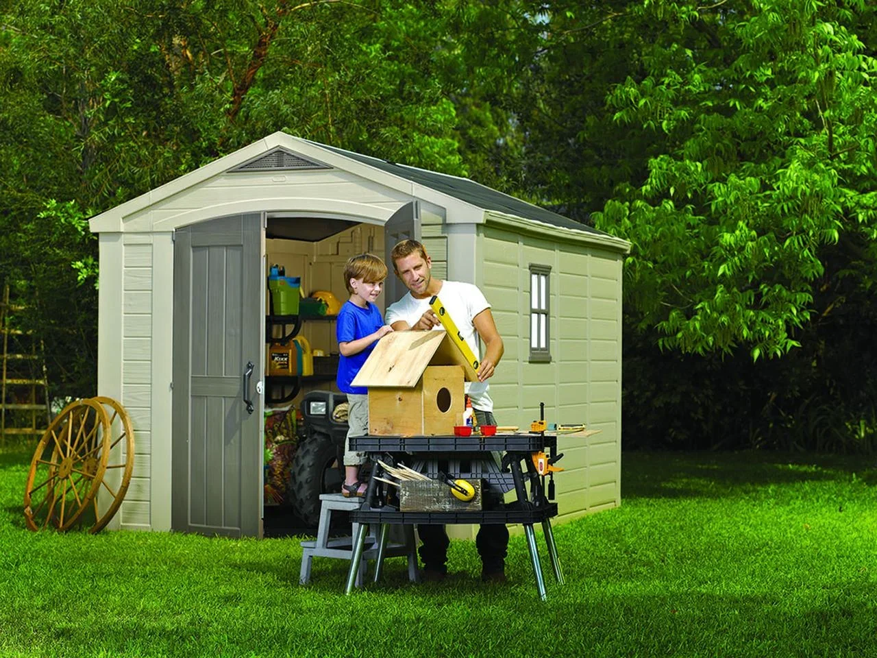 Keter Factor 8 x 11 Foot All Weather Resin Outdoor Storage Shed, Taupe - Image 8